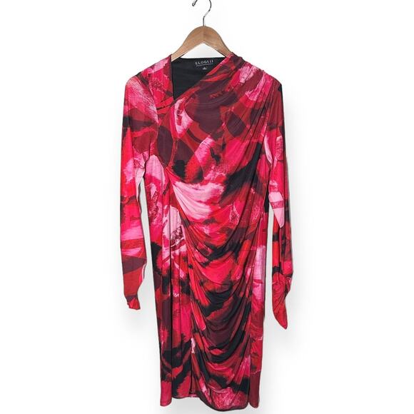 ELOQUII Abstract Ruched Mesh Mini Dress Stretch Knit Cocktail Red Pink Sexy 14 - Picture 9 of 13